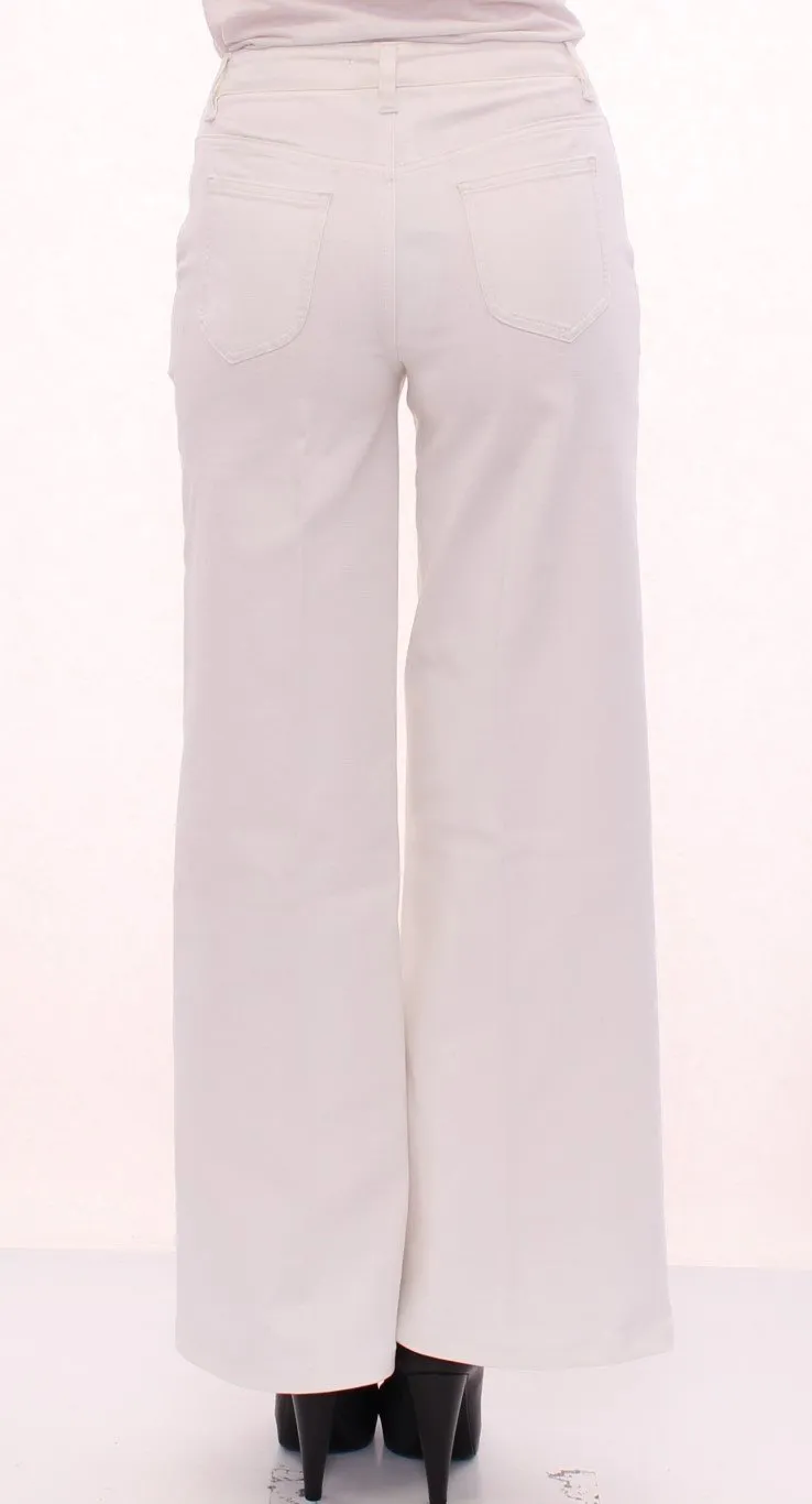 White Cotton Logo Regular Fit Jeans Pants