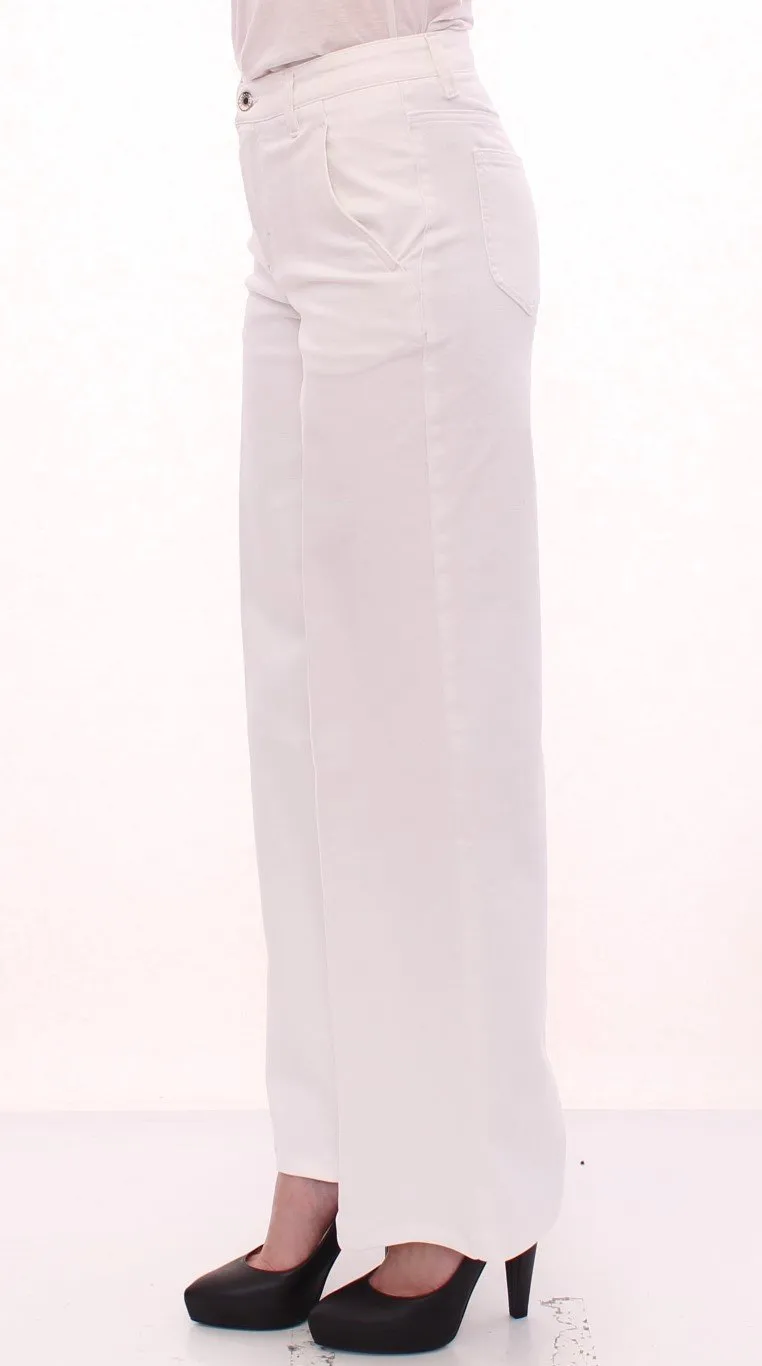 White Cotton Logo Regular Fit Jeans Pants