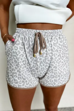 White Leopard Elastic Casual Shorts