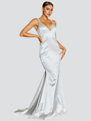White Satin Tie-back Mermaid Dress M01077