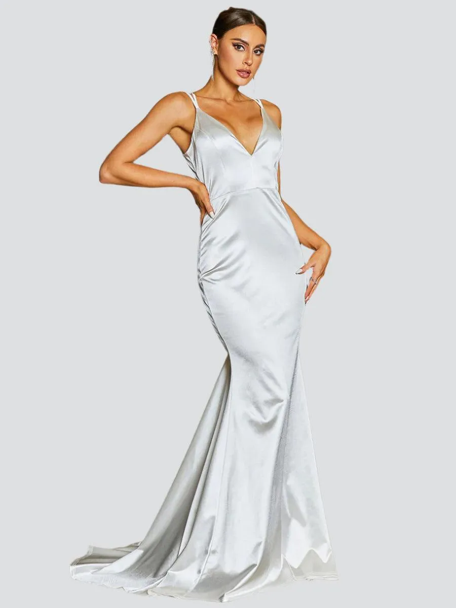 White Satin Tie-back Mermaid Dress M01077