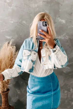 Wilma Cropped Bleached Denim Jacket (Denim/White)