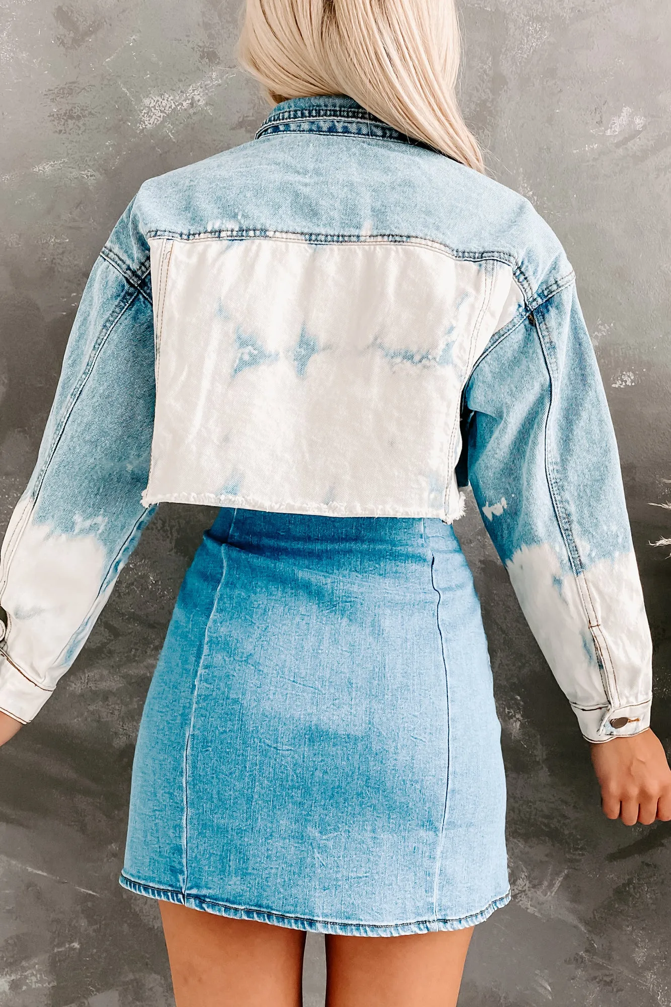 Wilma Cropped Bleached Denim Jacket (Denim/White)