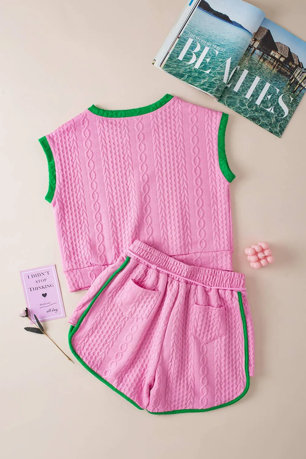 Women Contrast Textured Cap Sleeve Tee and Shorts | S-XL