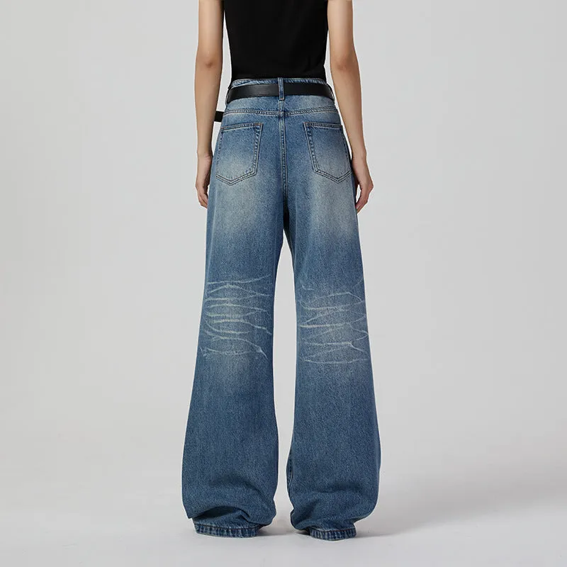 Women Retro Wide Leg High Street Denim Jeans