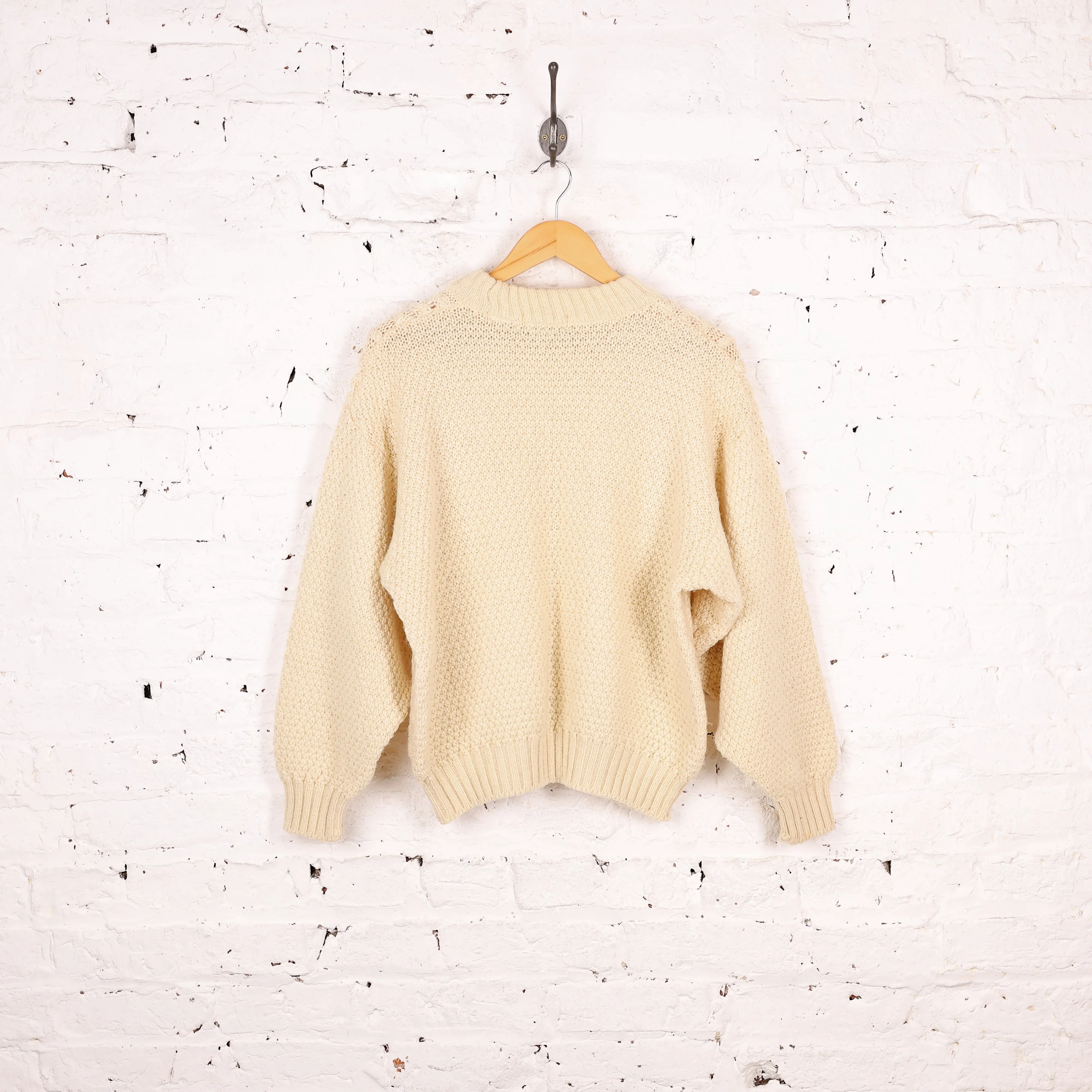 Women's Cable Knit Wool Jumper - Cream - Women's L