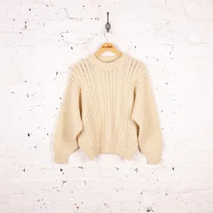 Women's Cable Knit Wool Jumper - Cream - Women's L