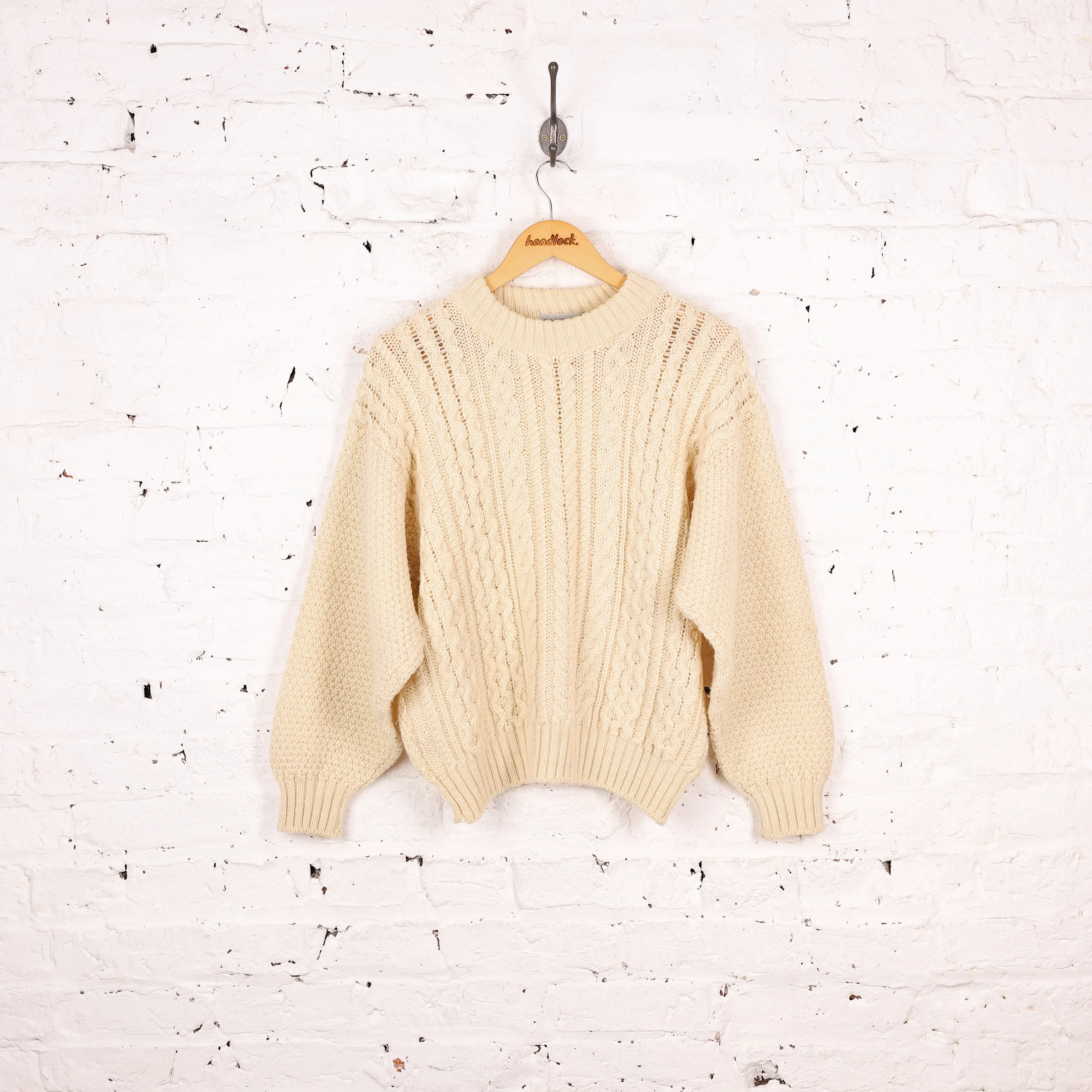 Women's Cable Knit Wool Jumper - Cream - Women's L
