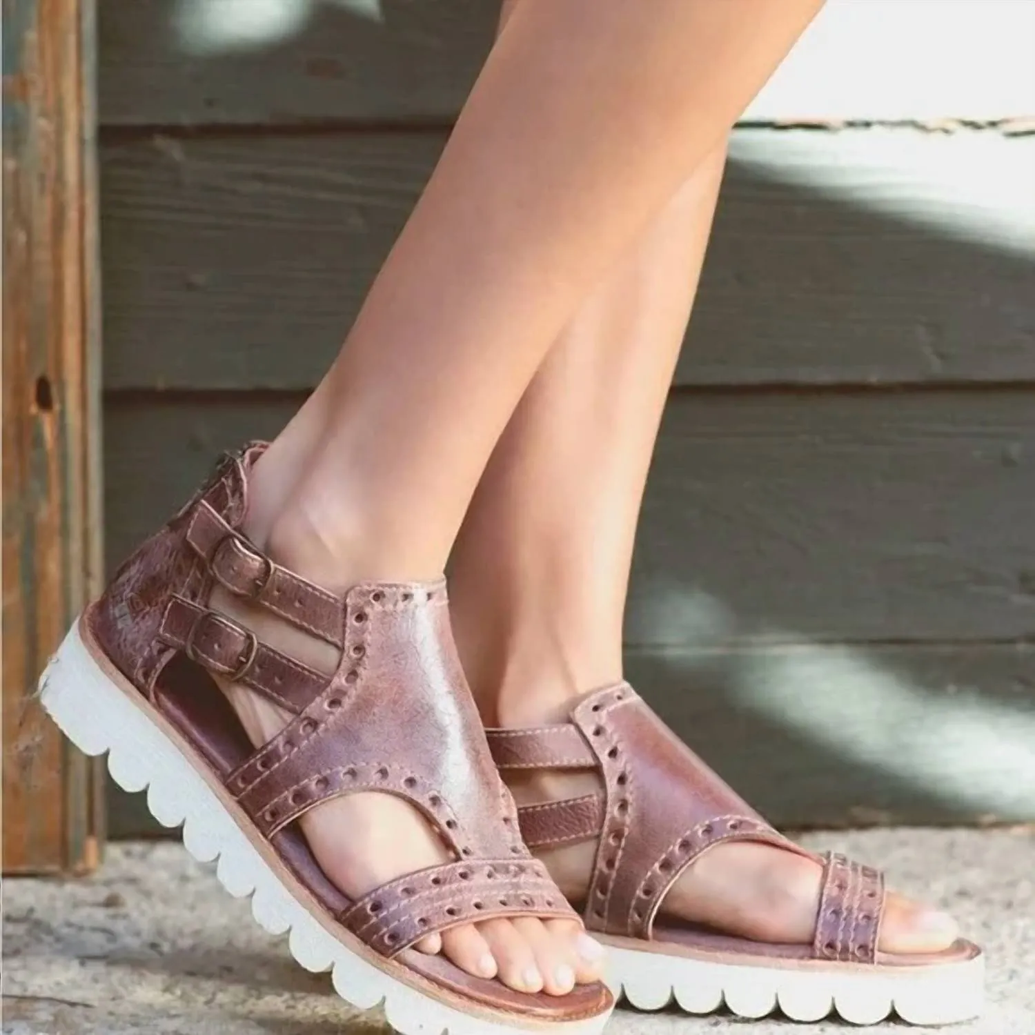 Women's Camden Platform Leather Sandal In Almond Rustic Mason