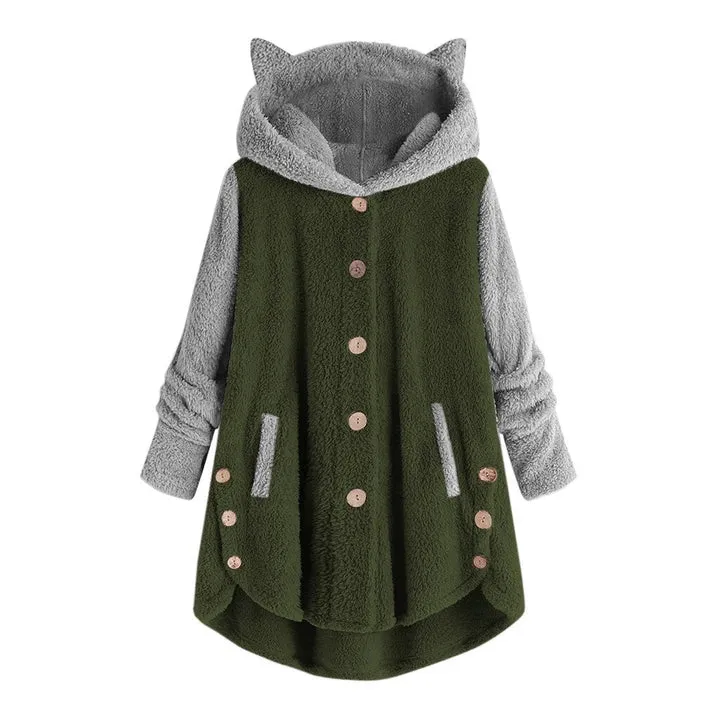 Women's Cat-Ear Fleece Sweatshirt by Nina with Contrast Sleeves