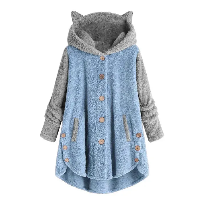 Women's Cat-Ear Fleece Sweatshirt by Nina with Contrast Sleeves