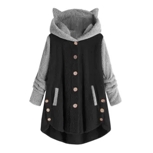 Women's Cat-Ear Fleece Sweatshirt by Nina with Contrast Sleeves
