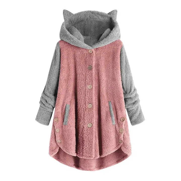 Women's Cat-Ear Fleece Sweatshirt by Nina with Contrast Sleeves