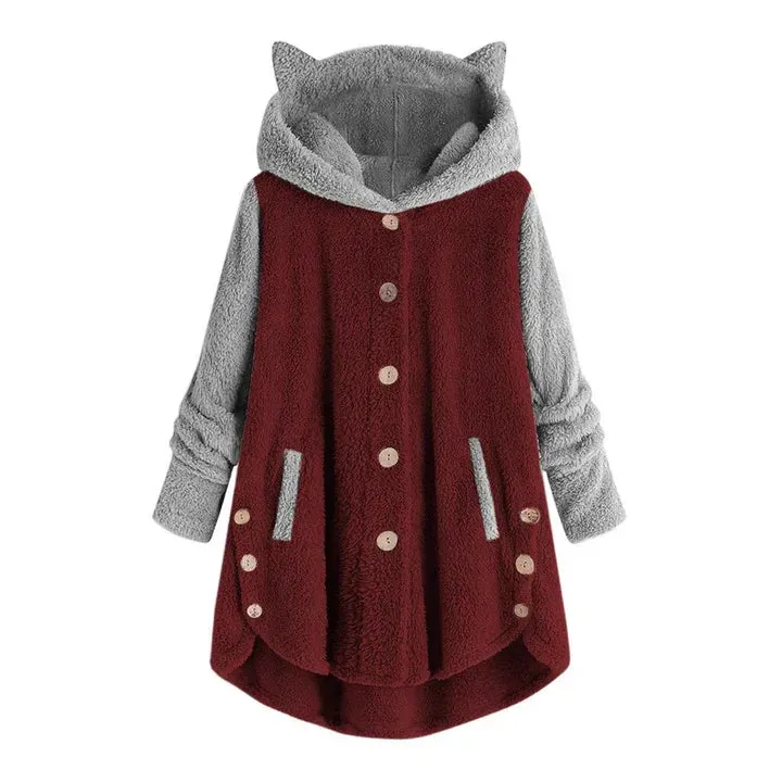 Women's Cat-Ear Fleece Sweatshirt by Nina with Contrast Sleeves