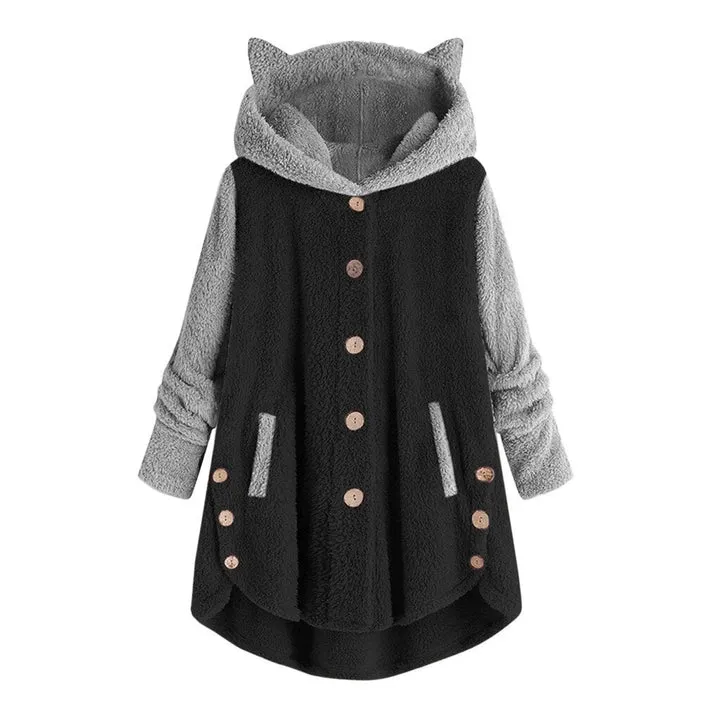 Women's Cat-Ear Fleece Sweatshirt by Nina with Contrast Sleeves