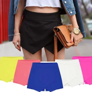 Womens Wrap Mini Skorts Asymmetric Tiered Neon Culottes Shorts Short HOT shorts