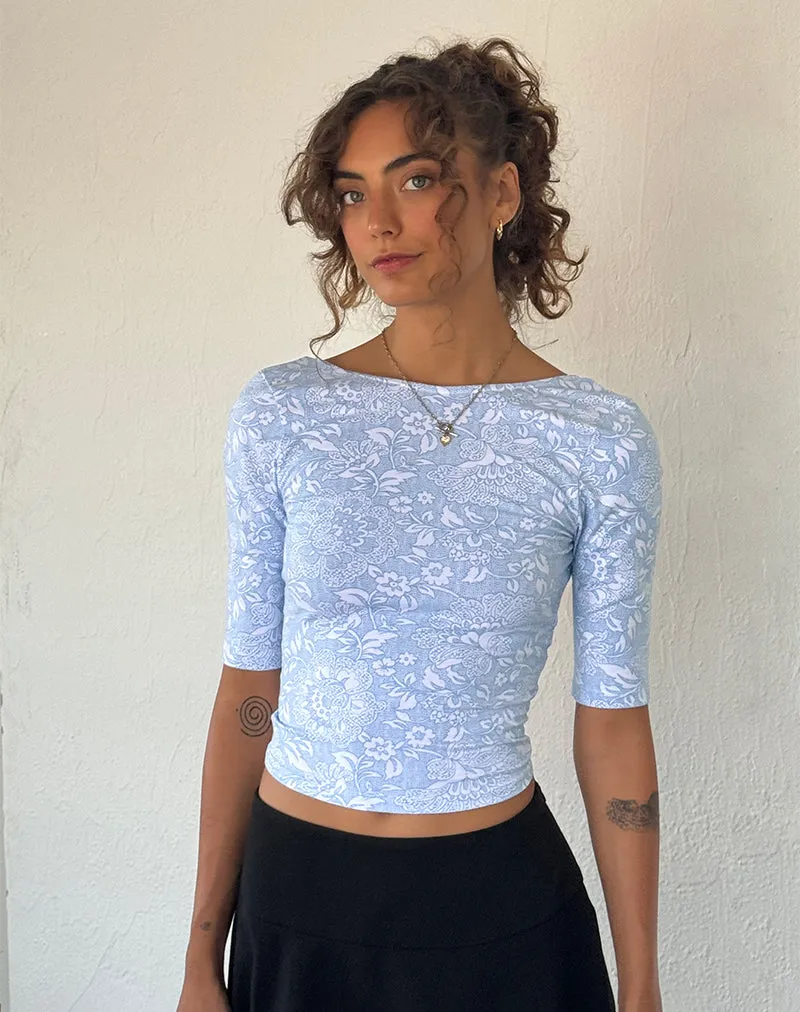 Xiwani Top in White Ornate Print Lycra