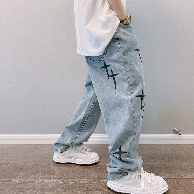 Y2K Star Embroidered Wide Leg Jeans