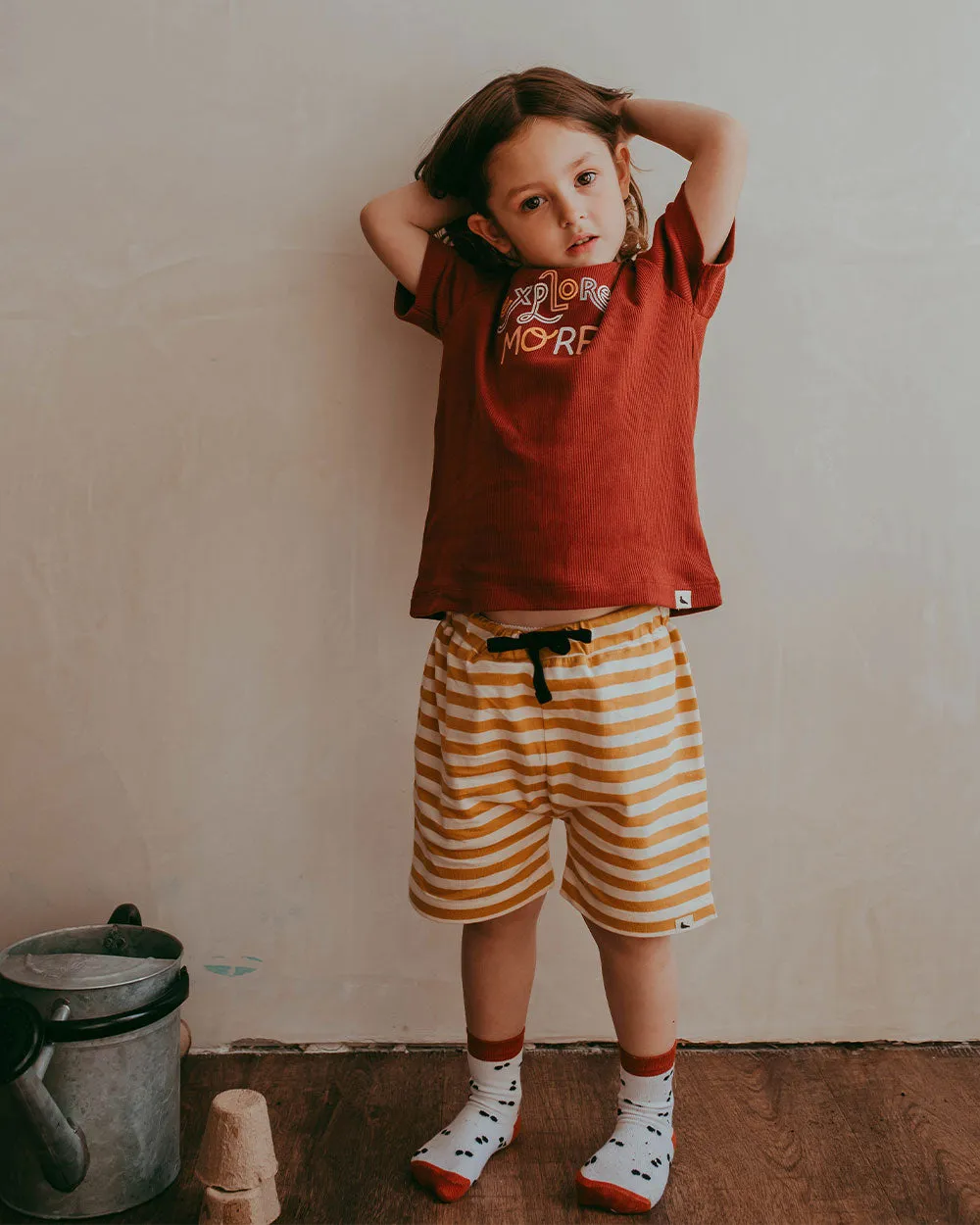 Yellow Wide Stripe Print Shorts