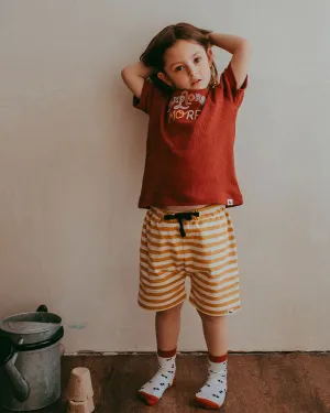 Yellow Wide Stripe Print Shorts