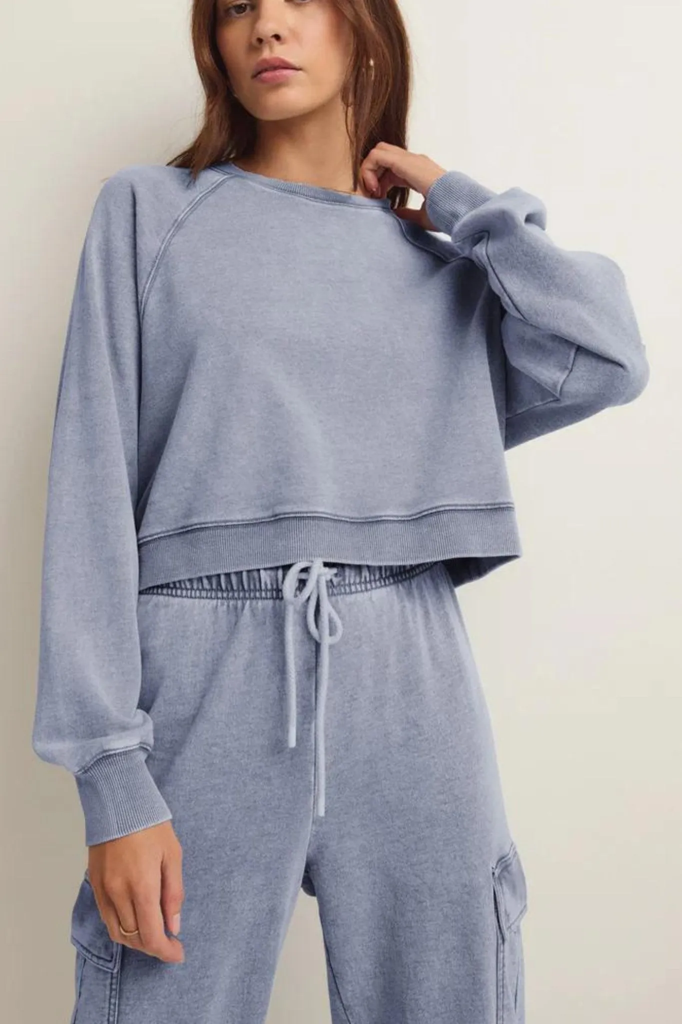 Z Supply: Crop Out Knit Denim Sweatshirt