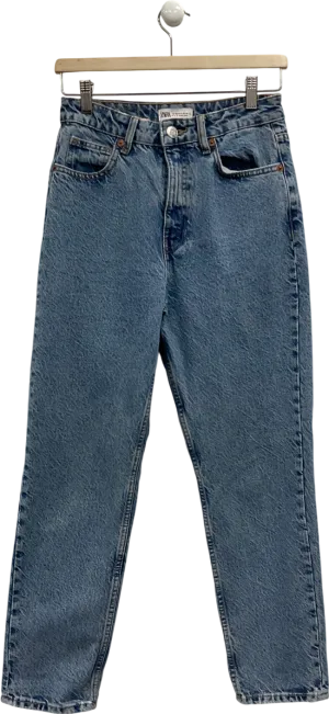 ZARA Blue Straight High-waist Ankle-length Jeans UK XS