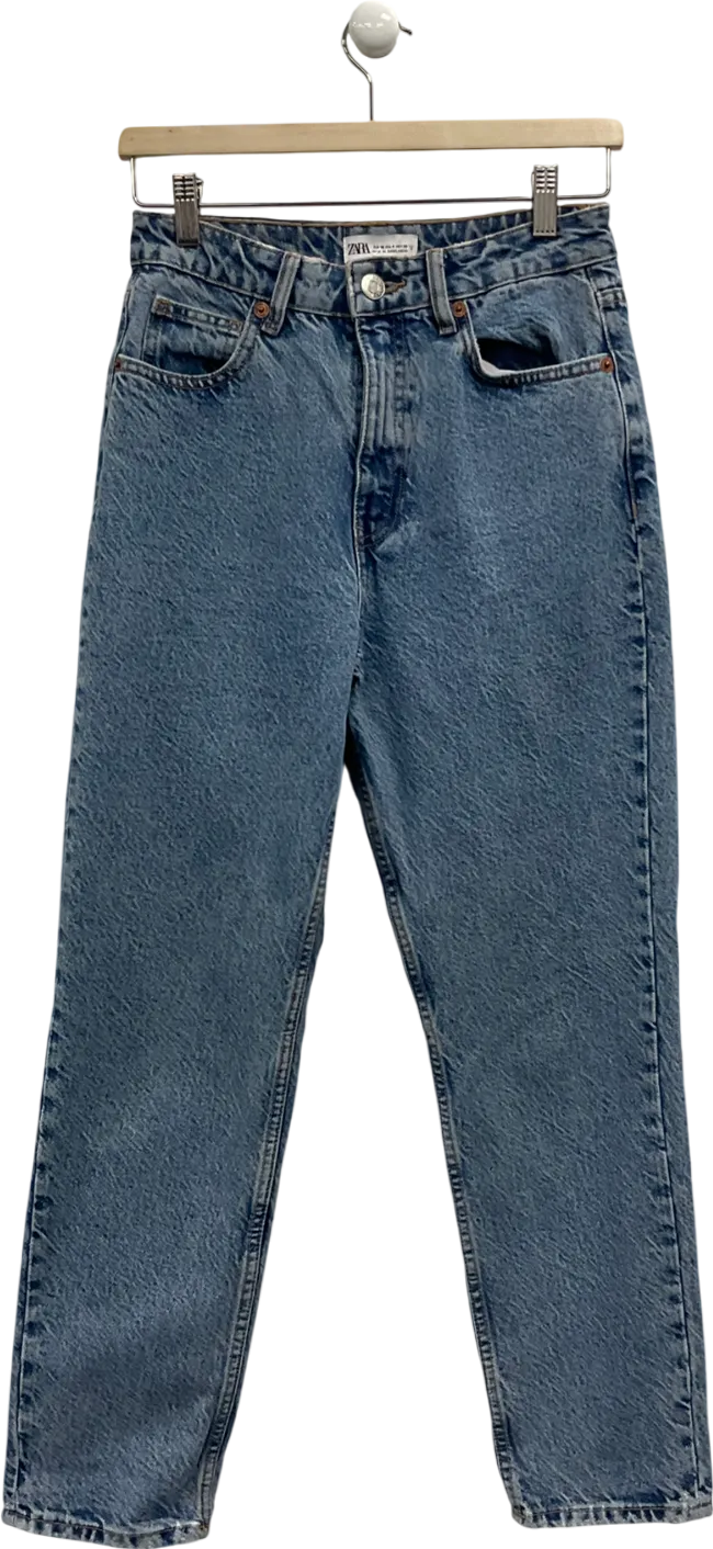 ZARA Blue Straight High-waist Ankle-length Jeans UK XS