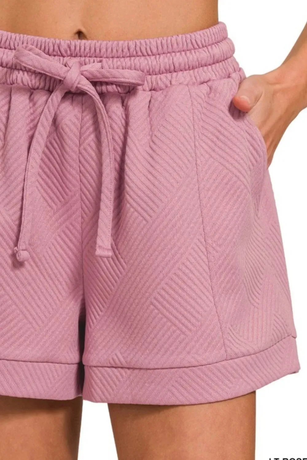 Zenana Textured Knit Jacquard Drawstring Shorts