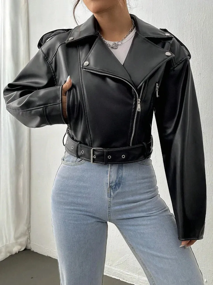 Zeraya™ - Cropped Rebel Moto Jacket