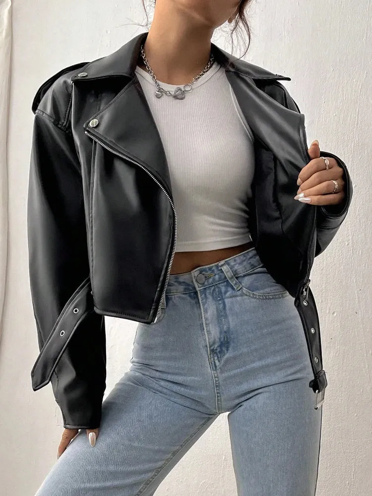 Zeraya™ - Cropped Rebel Moto Jacket