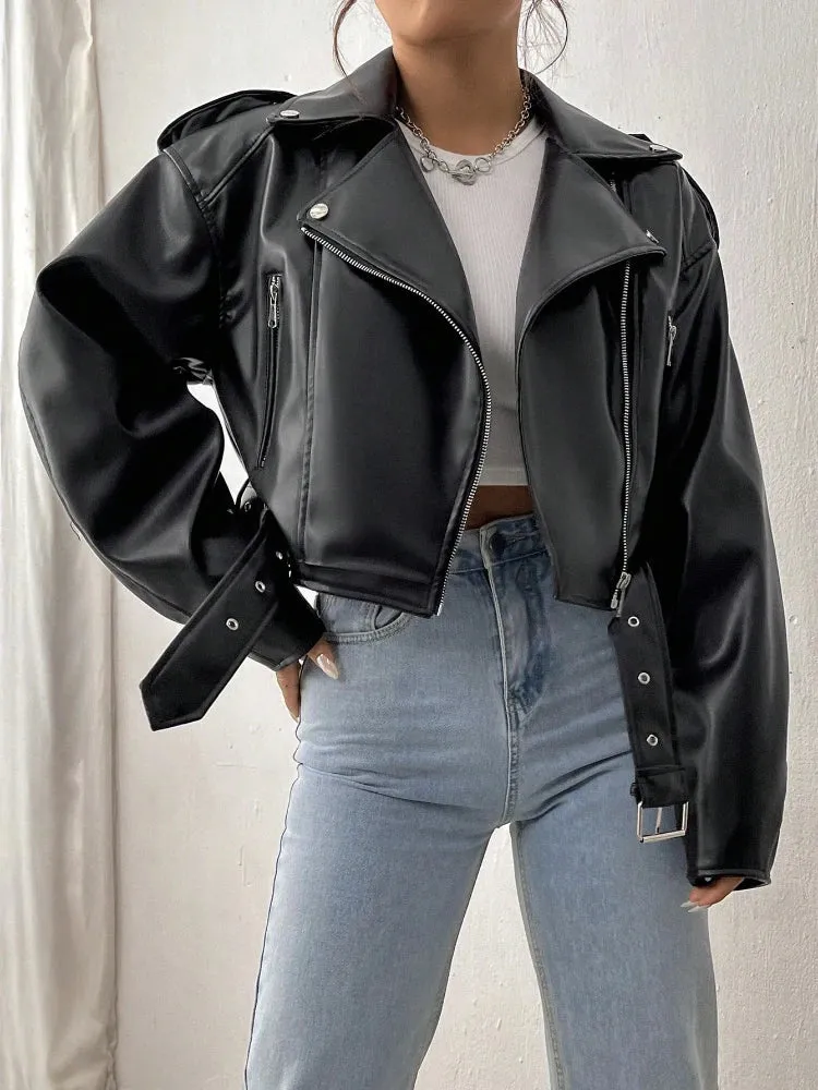 Zeraya™ - Cropped Rebel Moto Jacket