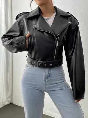 Zeraya™ - Cropped Rebel Moto Jacket