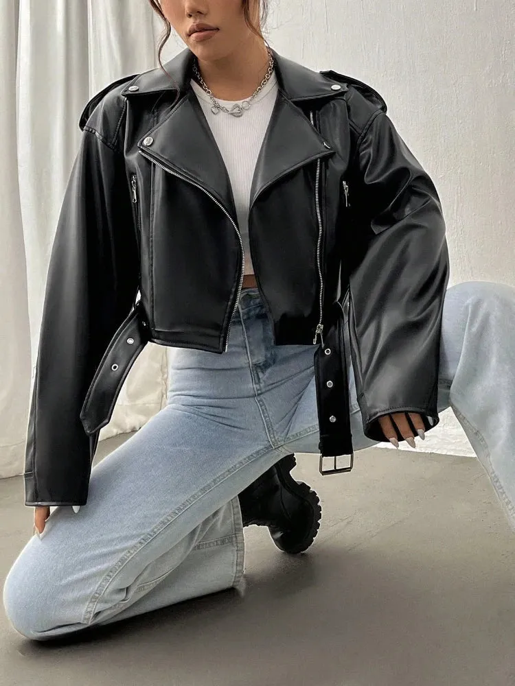 Zeraya™ - Cropped Rebel Moto Jacket